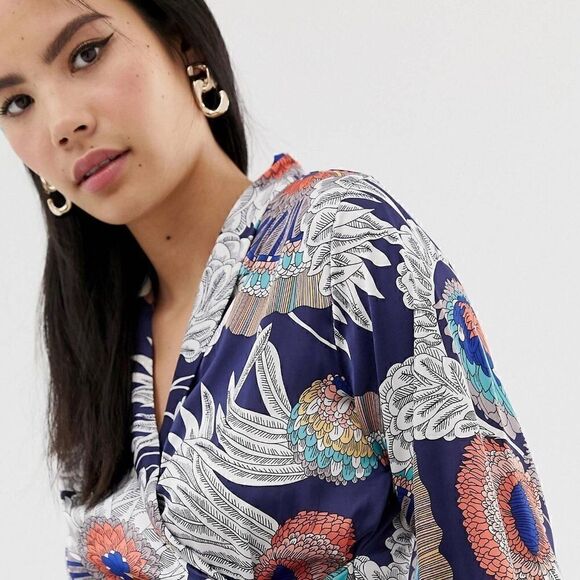 NWOT BRAVE SOUL wrap front blouse in navy floral - Picture 3 of 4